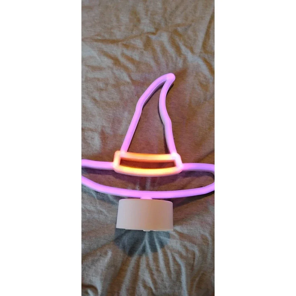 Halloween LED Light Witches Hat Night Light Decor Battery Operated Orange/Purp